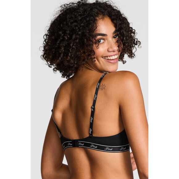 PINK Victoria's Secret Black With Logo “Wear Everywhere” Push Up Bra 34C - Picture 3 of 9